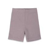 Purple ribbed shorts on a white background.