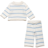 Children's white long-sleeve set with blue stripes on a white background.