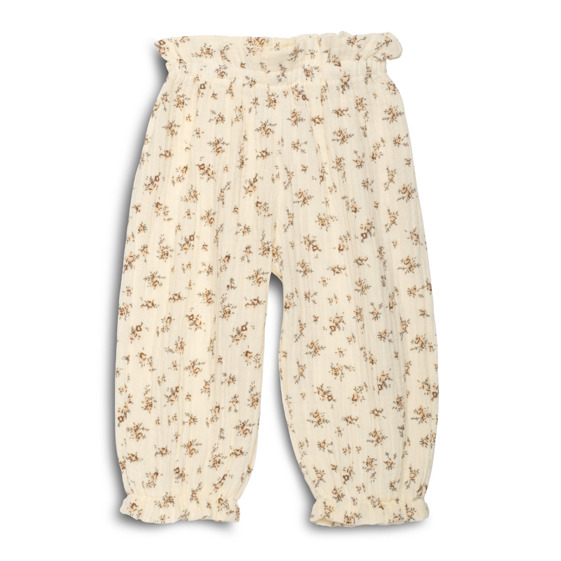 Floral-patterned baby and toddler pants on a white background